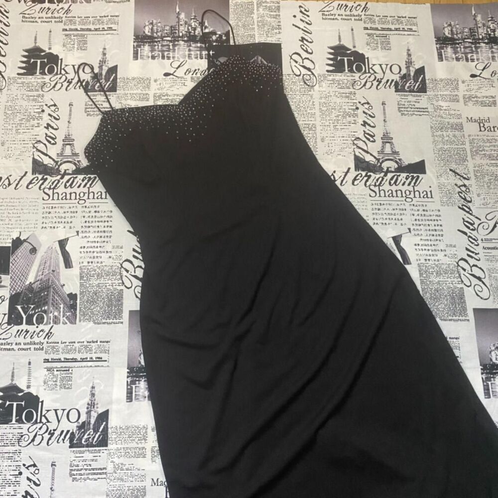 Dave & Johnny womens y2k vintage 90s black prom formal dress maxi beading fancy